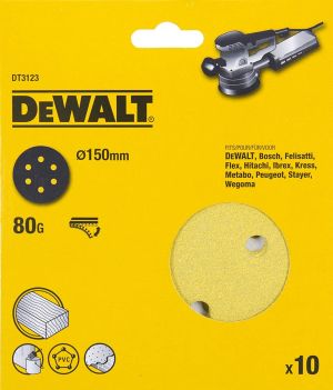 Шлифкруги DEWALT DT3123, 150 мм, 6 отверстий, 80G, 10 шт.