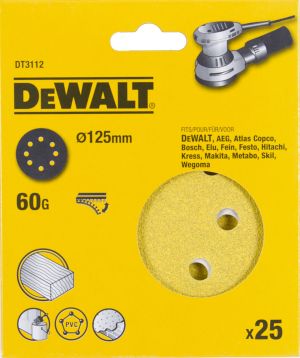Шлифовальные круги DEWALT DT3112, 125 мм, 8 отверстий, 60G, 25 шт.
