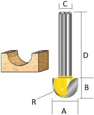 Фреза пазовая галтельная Makita 8R 16х12х12х38х2Т, D-10833