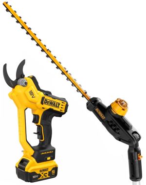 Аккумуляторный набор садовой техники DEWALT, 18 В: кусторез-высоторез DCMPH566 + секатор DCMPP568, с АКБ 5 Ач и ЗУ