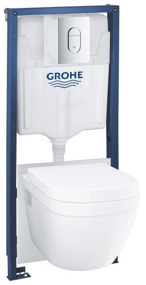Комплект инсталляции GROHE Solido 5 в 1 с подвесным унитазом Euro Ceramic и сиденьем (39702000)