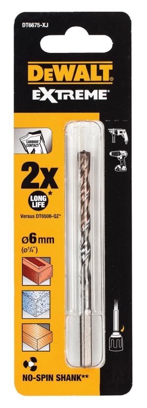 Сверло DEWALT EXTREME DT6675, по бетону и камню с 3 гранным хвостовиком 6 x 100 мм