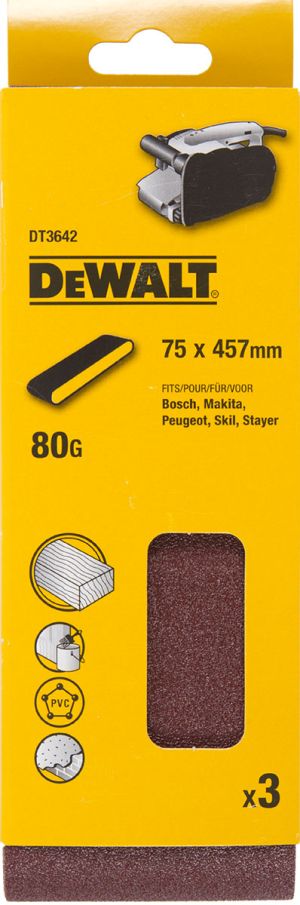 Шлифленты DEWALT DT3642, 75 x 457 мм, 80G, 3 шт.